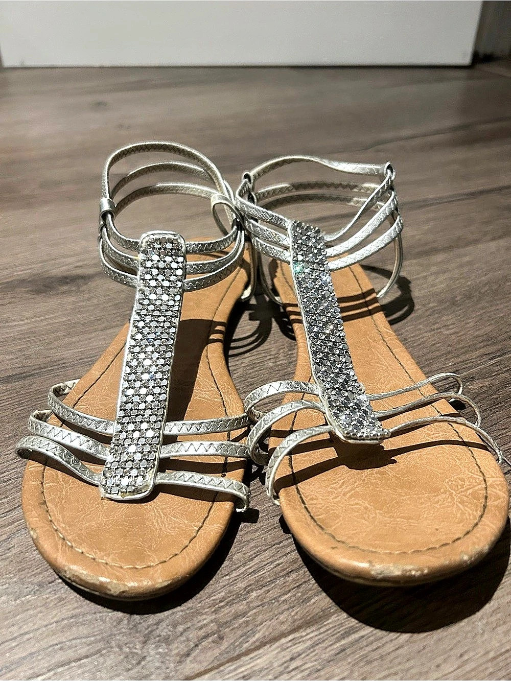 Y2K No Angel Women's Rhinestone Flat Sandals in Silver